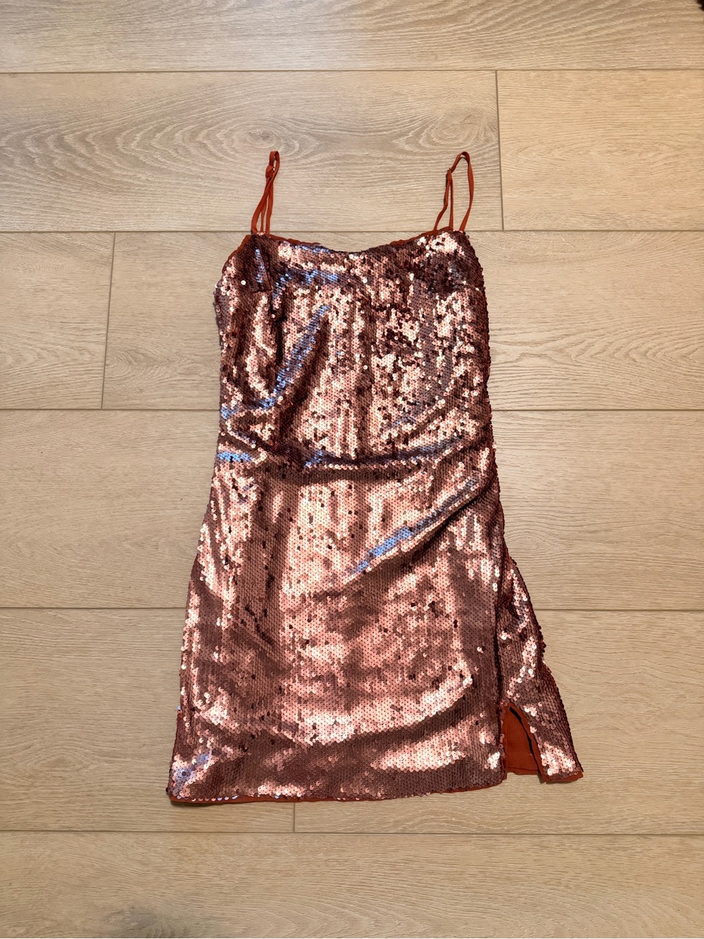 NWT the room Rose Gold Sequin Mini Slip Dress